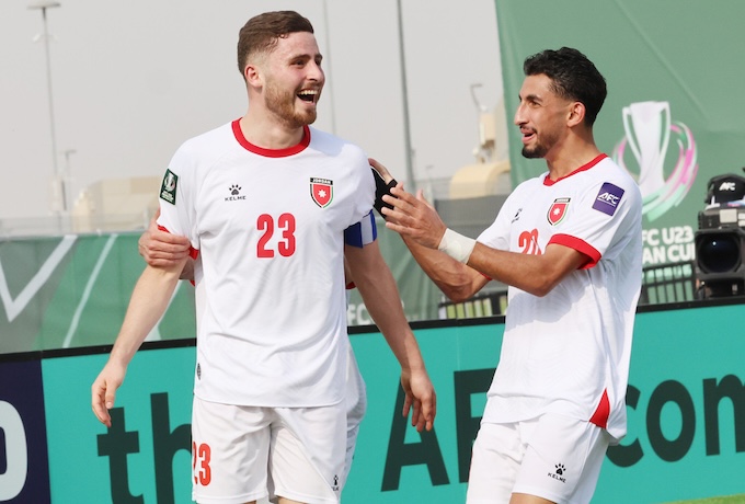 Niềm vui của U23 Jordan khi có bàn thắng mở tỷ số - Ảnh: AFC