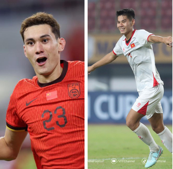 Trung vệ Hiểu Minh và tiền đạo Behram Abduweli