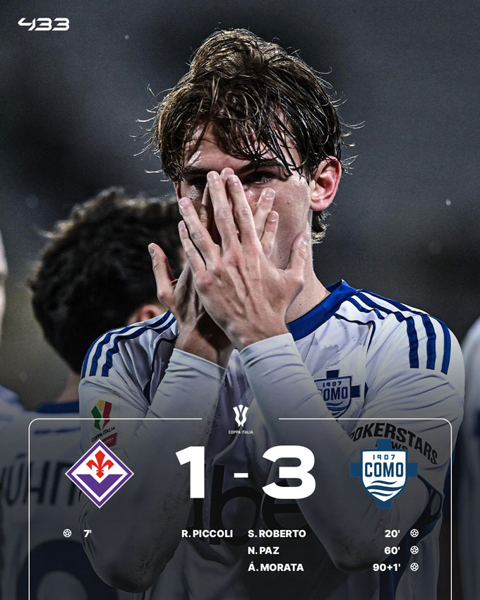 Como ngược dòng đánh bại Fiorentina để giành vé vào tứ kết Coppa Italia