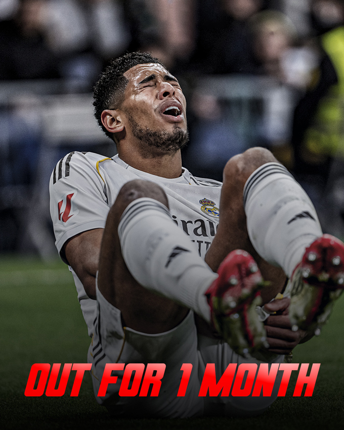 Bellingham dự kiến sẽ phải nghỉ thi đấu khoảng 1 tháng