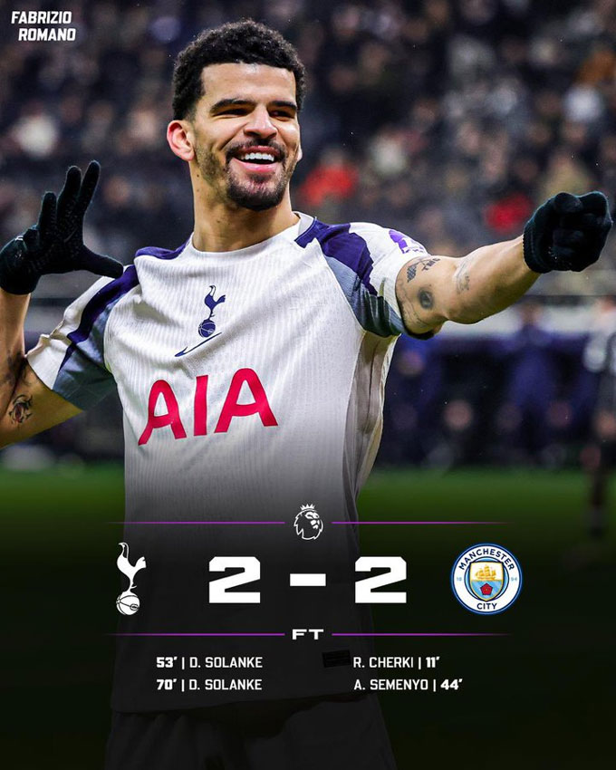 Man City bị Tottenham cầm hòa dù dẫn trước 2-0