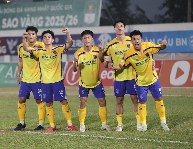 Niềm vui của cầu thủ Bắc Ninh khi có bàn mở tỷ số. Ảnh: CTV 