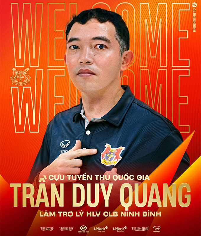 Cựu tiền vệ ĐT Việt Nam - Trần Duy Quang tham gia BHL Ninh Bình với vai trò là trợ lý cho HLV Gerard Albadalejo 