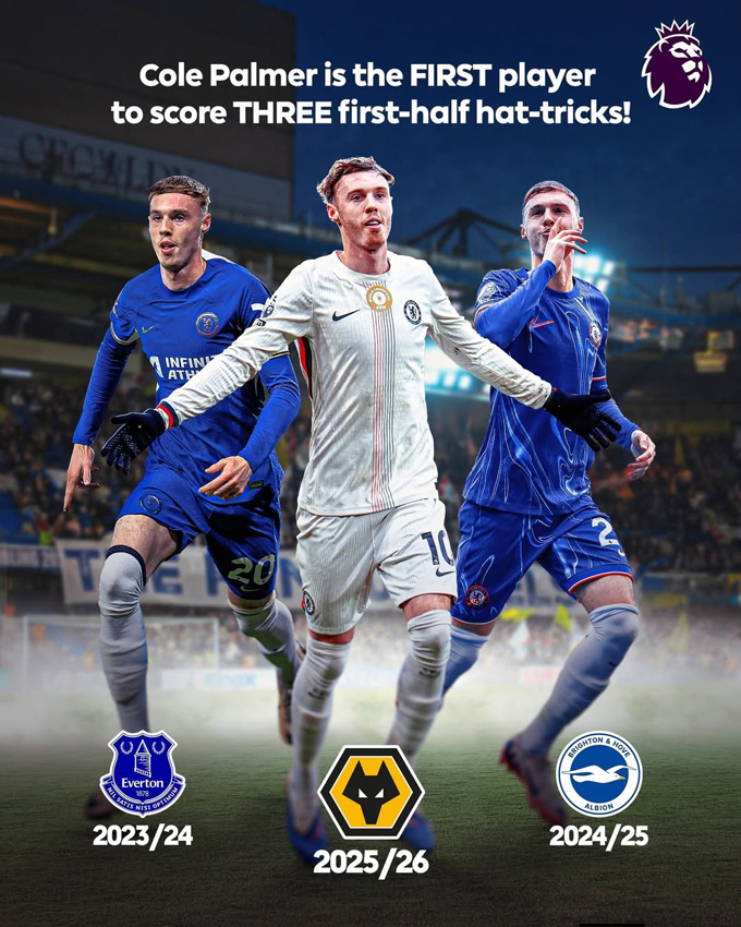 Palmer trở thành cầu thủ đầu tiên trong lịch sử Premier League ghi 3 cú hat-trick mà tất cả đều được hoàn tất ngay trong hiệp một