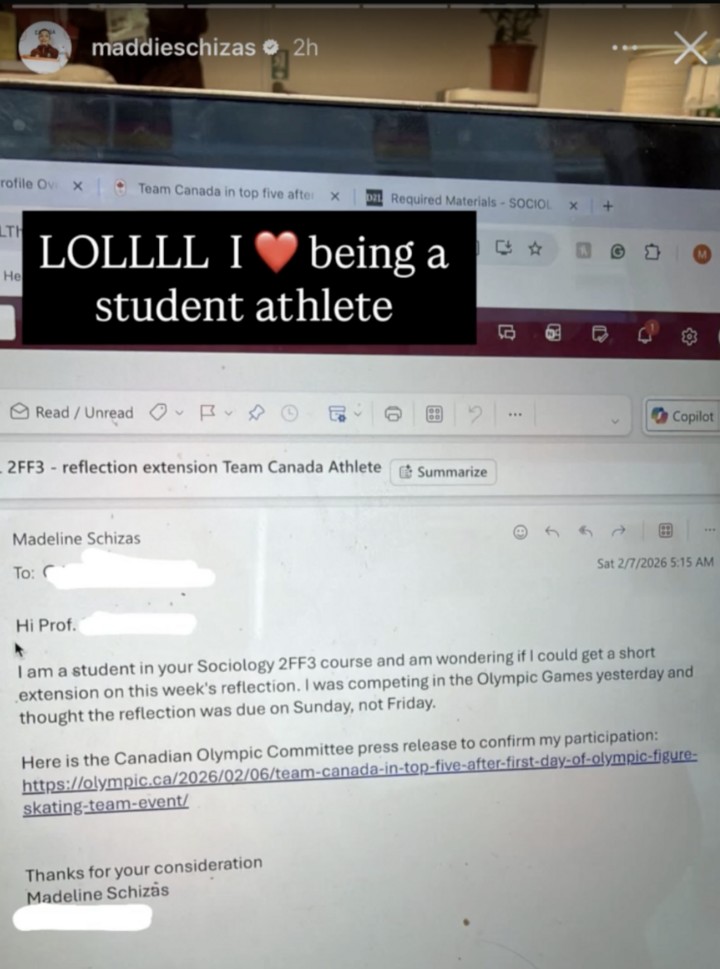 Email mà Madeline gửi cho giáo viên xin được nộp chậm bài tập