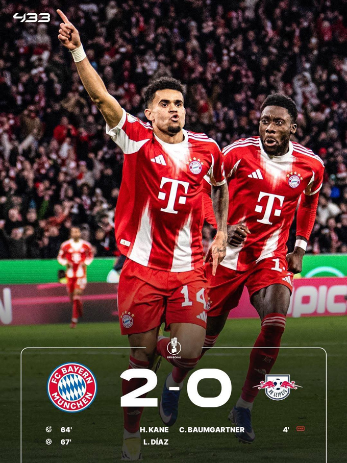Bayern đánh bại RB Leipzig với tỷ số 2-0 ở tứ kết Cúp QG Đức