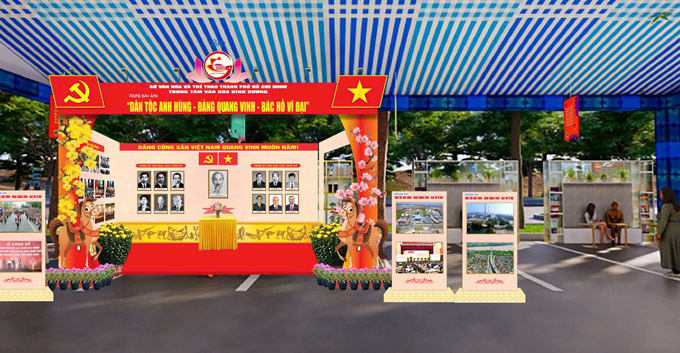 Không gian trưng bày hình ảnh, tư liệu giới thiệu những thành tựu nổi bật về kinh tế, văn hóa, chính trị của TP. Hồ Chí Minh tại Lễ hội