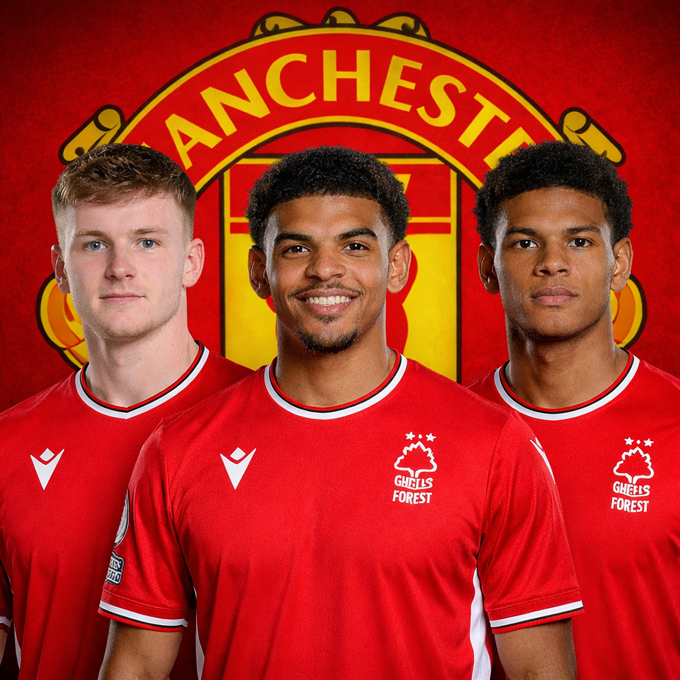 MU sẵn sàng chi 230 triệu bảng cho 3 ngôi sao của Nottingham gồm (trái sang) Anderson, Gibb-White và Murillo