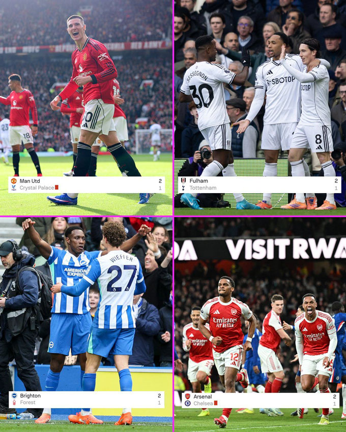 Có tới 4 trận có cùng kết quả 2-1 trong 1 ngày thi đấu tại Premier League