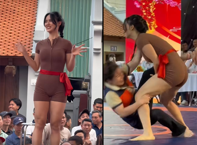 Nữ gymer Hương Khánh Ly đang nổi rần rần khi xuất hiện trên sới vật ở làng Quậy (Đông Anh) mới đây