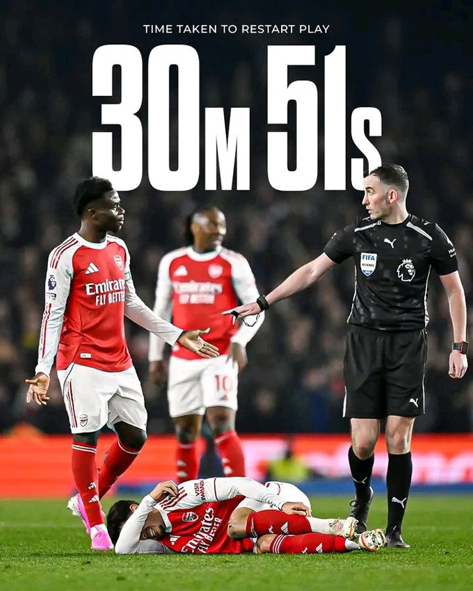 Arsenal mất tổng cộng hơn 30 phút để đưa bóng trở lại trong trận đấu với Brighton