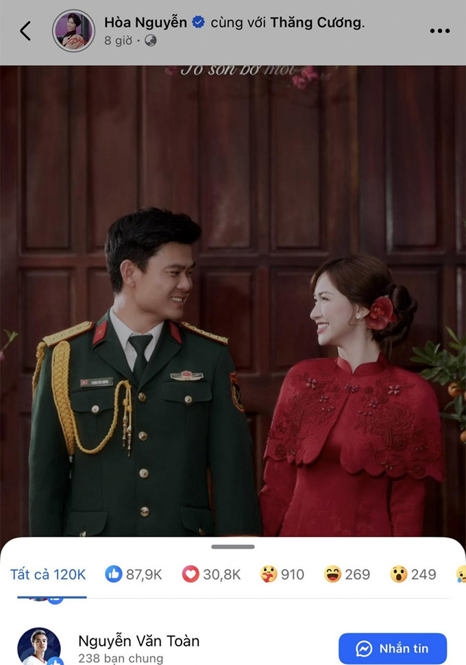 Văn Toản thả like vào bài đăng công khai bạn trai của Hòa Minzy trên mạng xã hội 