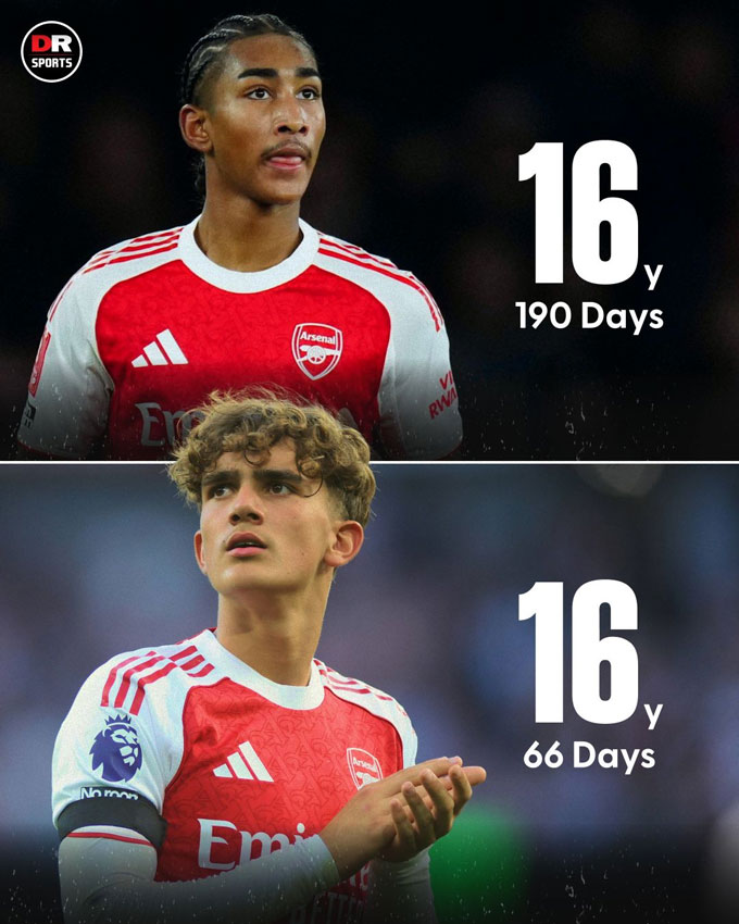 Arsenal trở thành đội Premier League đầu tiên trong lịch sử tung ra sân hai cầu thủ 16 tuổi trong đội hình xuất phát ở một trận đấu chính thức