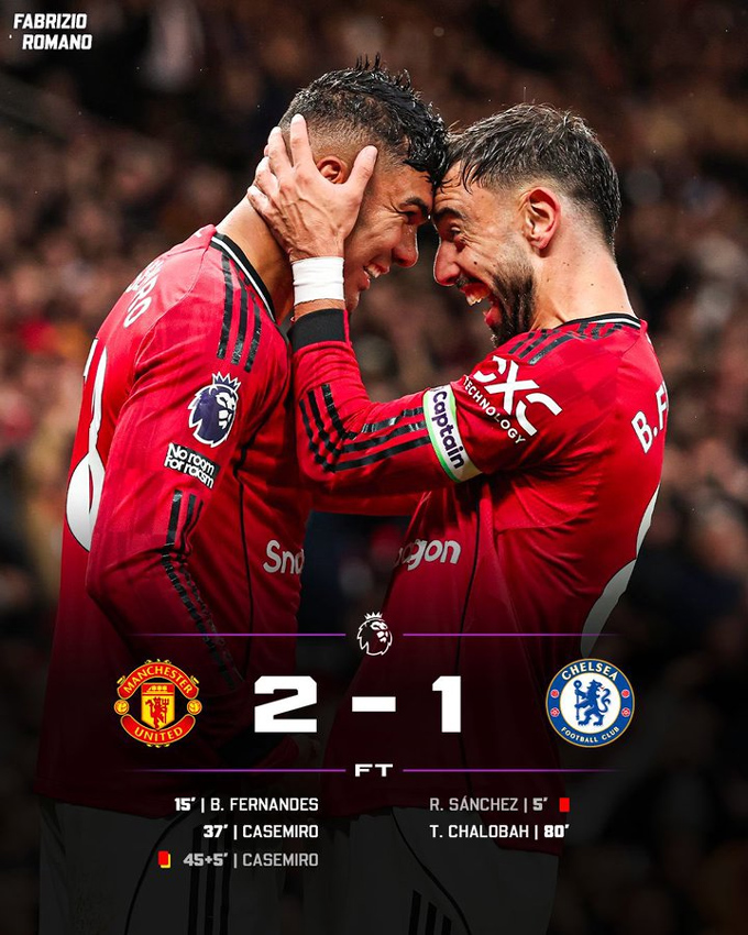 Ở lần chạm trán gần nhất, MU thắng Chelsea 2-1