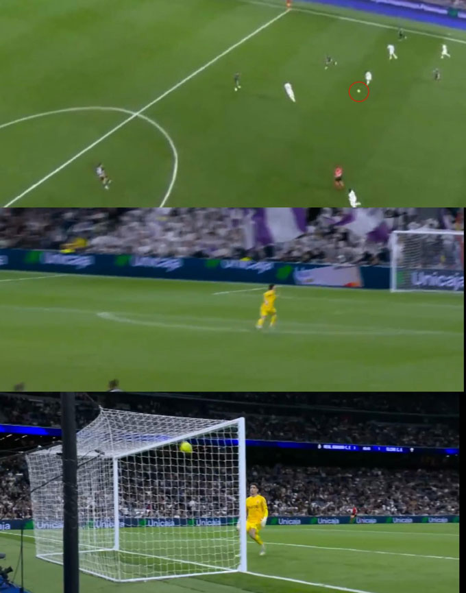 Bóng đi thẳng vào lưới trong sự bất lực của thủ môn Elche