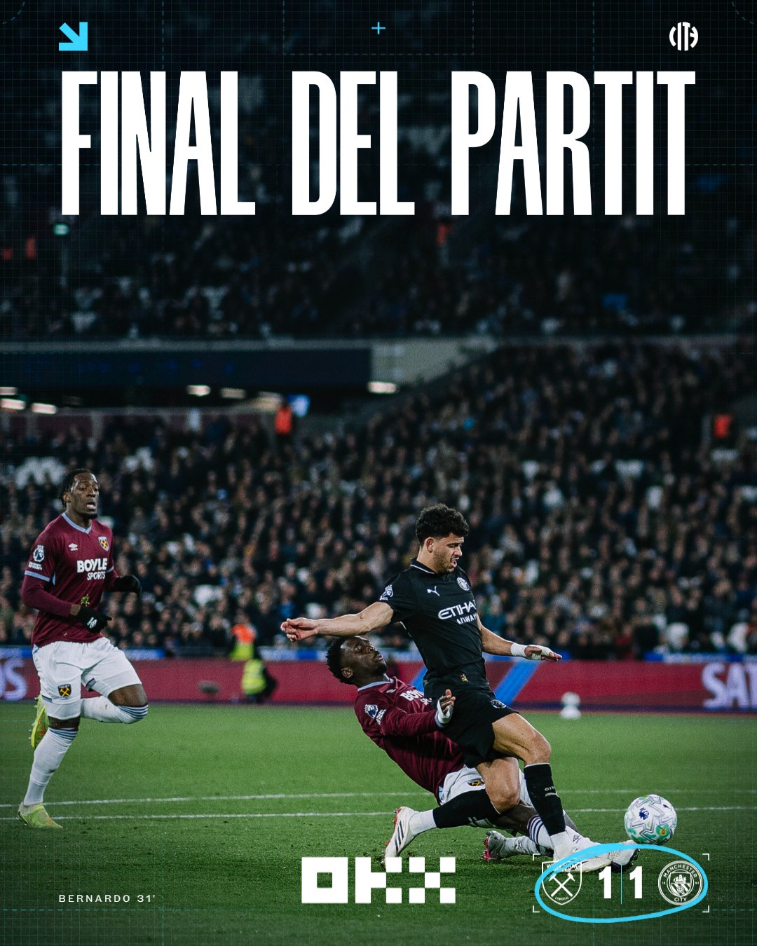 West Ham hòa ấn tượng trước Man City - Ảnh: @ManCityCatala