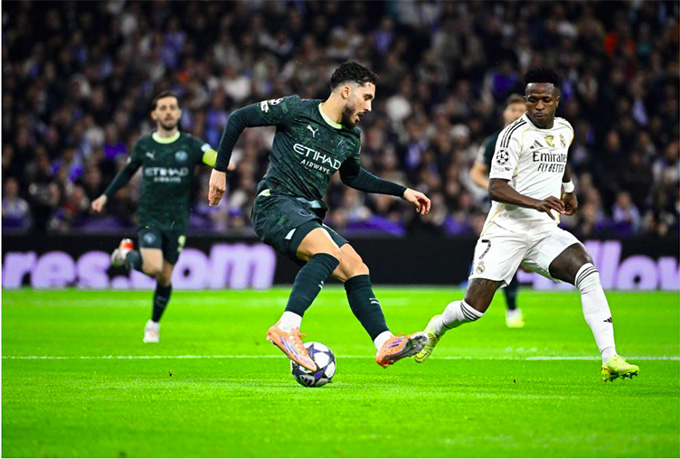 Cherki trong trận lượt đi vòng 1/8 Champions League mùa này khi Man City đối đầu với Real Madrid