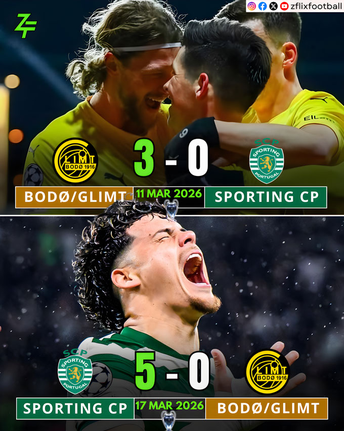 Sporting để thua 0-3 ở lượt đi nhưng thắng 5-0 ở lượt về để giành vé vào tứ kết. Ảnh: zflixfootball