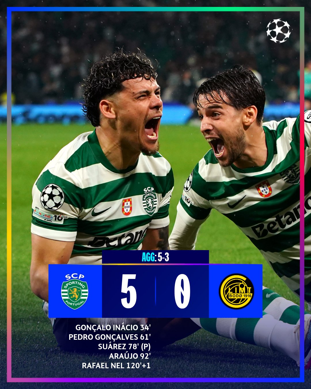 Sporting Lisbon lọt vào tứ kết Champions League 2025/26 - Ảnh: @ChampionsLeague