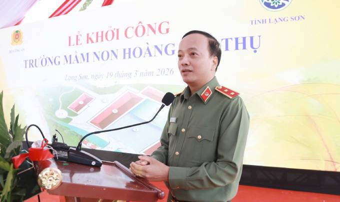 Trung tướng Đặng Hồng Đức, Thứ trưởng Bộ Công an phát biểu tại lễ khởi công