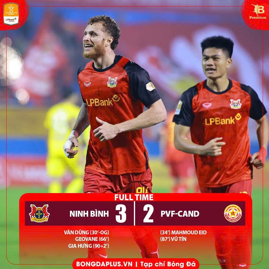 Bàn thắng của Geovane và Gia Hưng đã đưa Ninh Bình vào chơi bán kết Cúp QG