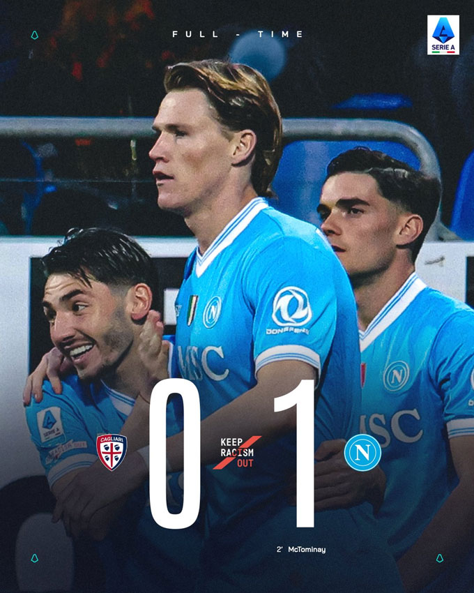 Napoli đánh bại Cagliari với tỷ số 1-0. Ảnh: Twitter