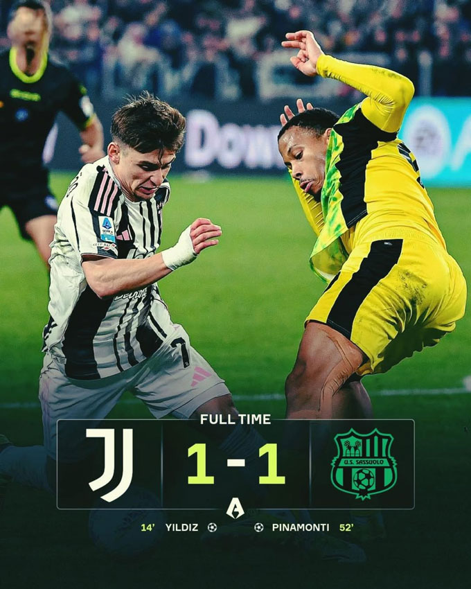 Juventus bị Sassuolo cầm hòa 1-1. Ảnh: Twitter