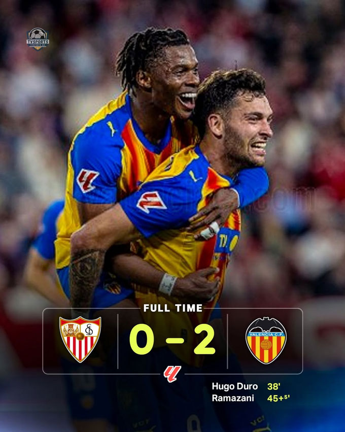 Valencia đánh bại Sevilla. Ảnh: Twitter