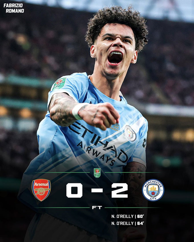 Arsenal đánh bại Man City 2-0 ở chung kết Cúp Liên đoàn Anh 2025/26. Ảnh: Twitter