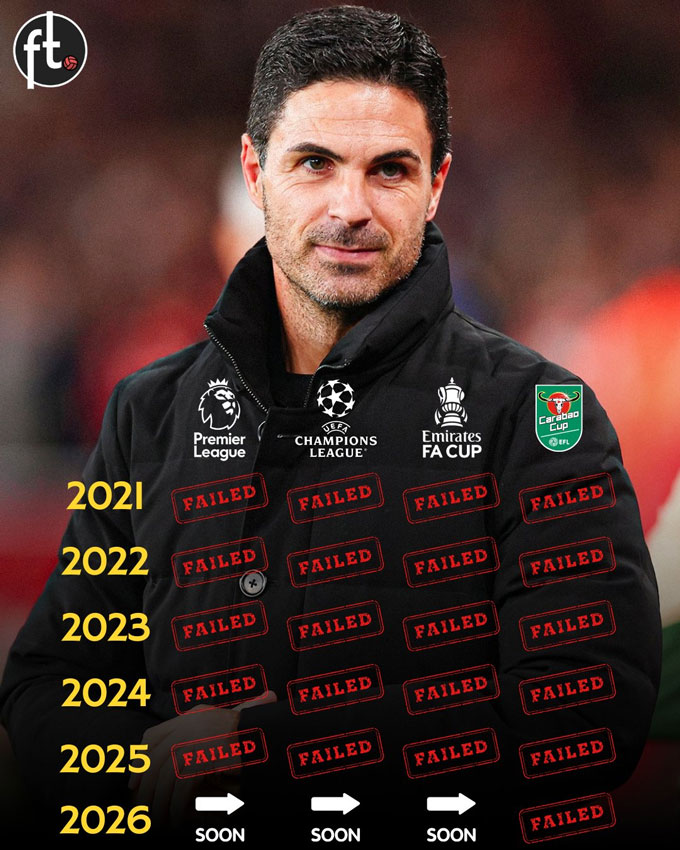 Liệu Arsenal của Arteta có lại đi theo con đường cũ là trắng tay vào cuối mùa? Ảnh: Twitter