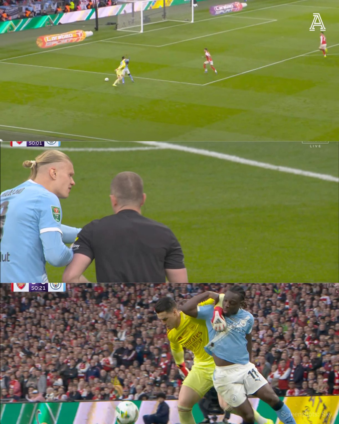 Kepa may mắn không phải nhận thẻ đỏ sau pha kéo áo Doku. Ảnh: Twitter