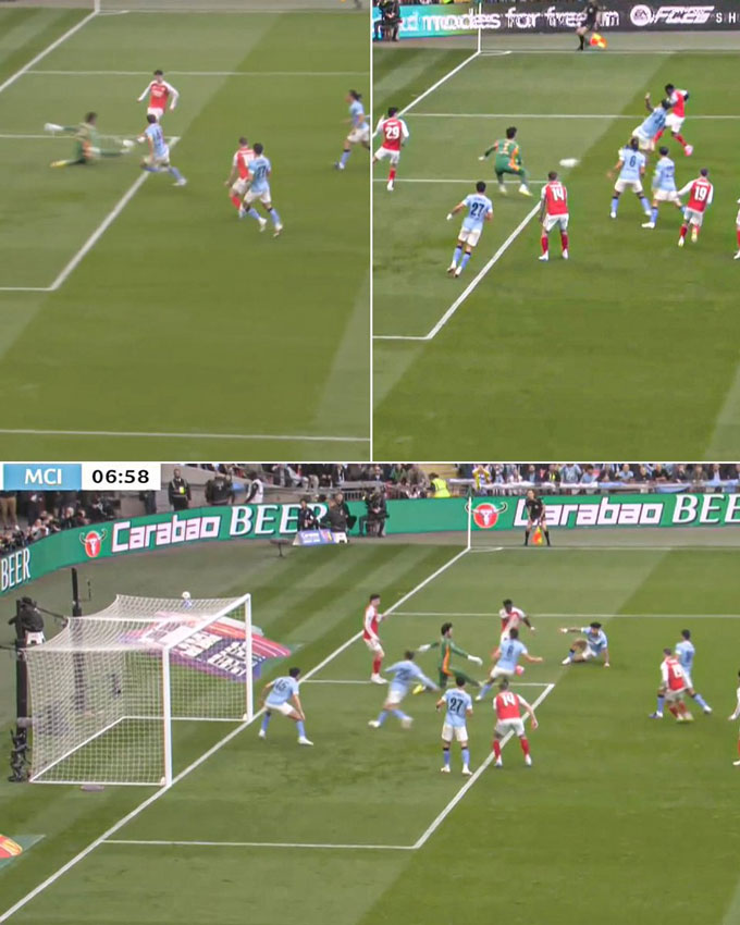 Trafford có 3 pha cứu thua liên tiếp trước các cầu thủ Arsenal - Ảnh: Twitter