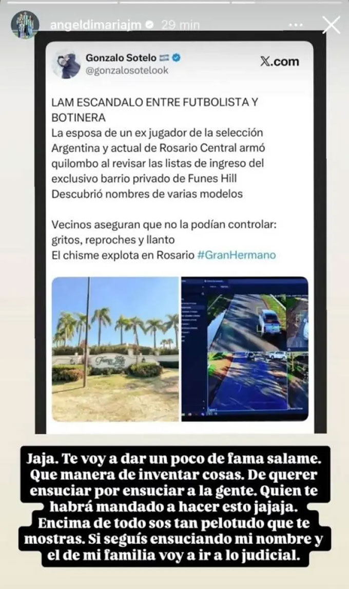 Di Maria đăng thông điệp cảnh báo kẻ bôi nhọ. Ảnh Marca