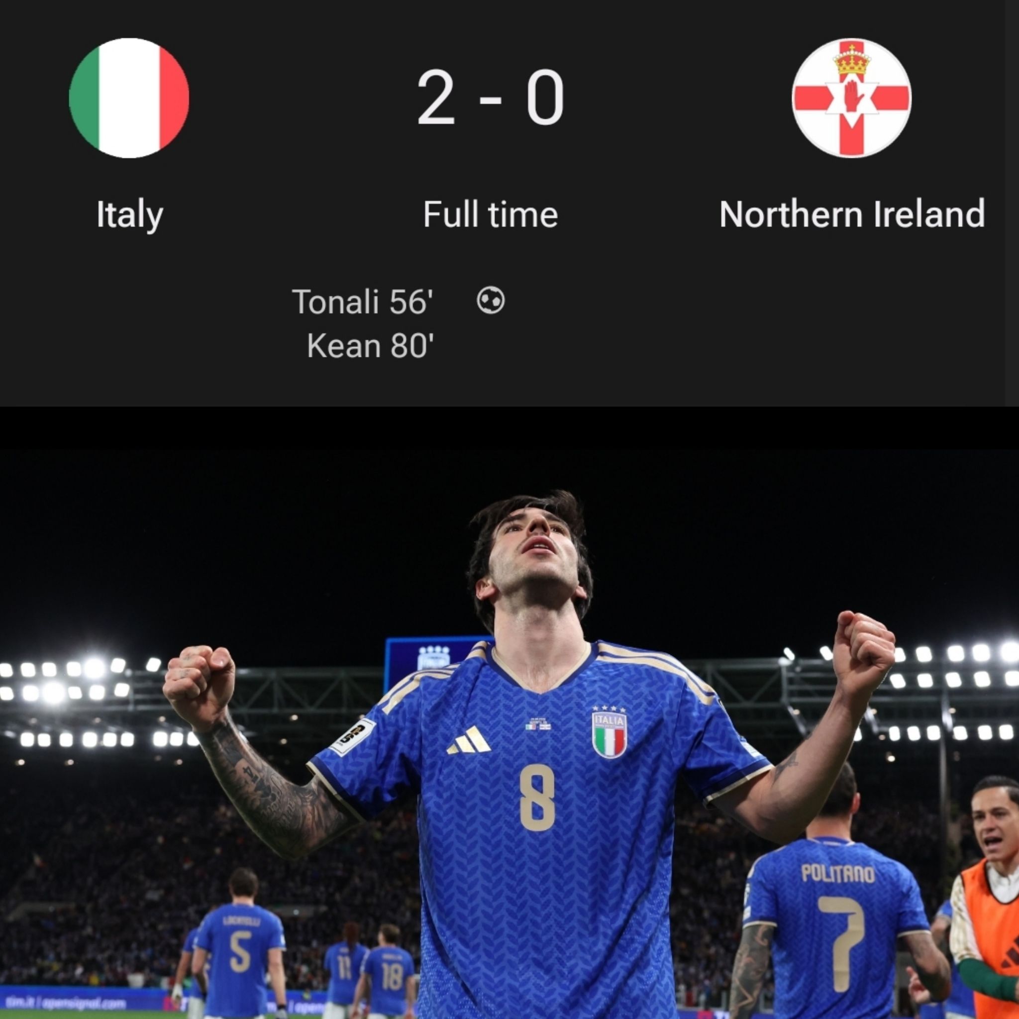 Nhưng Tonali đều in dấu chân trong 2 bàn thắng của ĐT Ý trong trận đấu quan trọng này