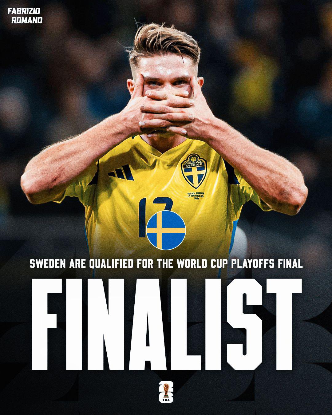 Thụy Điển đang rất gần vé dự chung kết World Cup 2026 - Ảnh: @FabrizioRomano