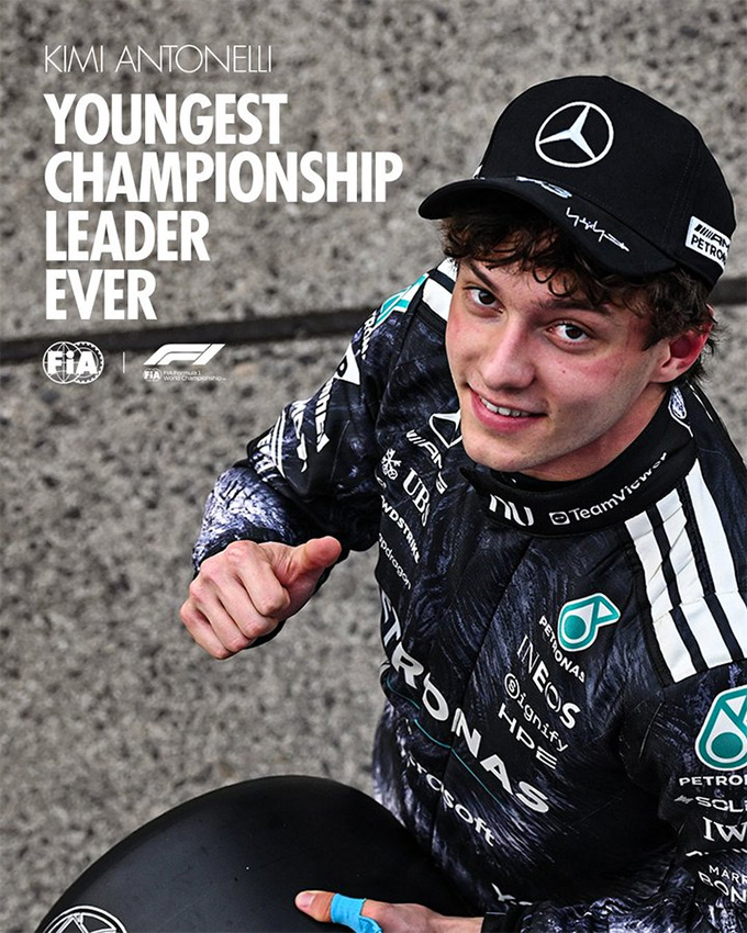 Antonelli xác lập ký lục là tay đua trẻ nhất dẫn đầu BXH F1