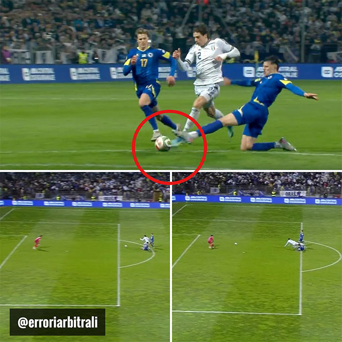 Pha Muharemovic phạm lỗi với Palestra khá giống với tình huống Bastoni phải nhận thẻ đỏ