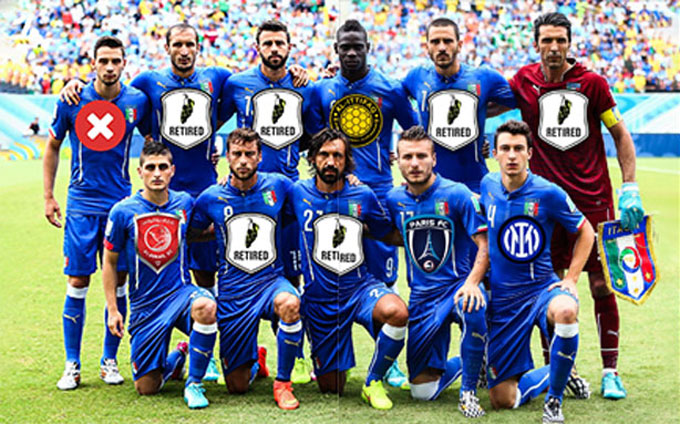 Đội hình đá chính của ĐT Italia tại World Cup 2014. Ảnh - Threads