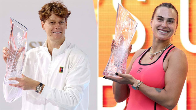 Jannik Sinner và Aryna Sabalenka cùng nhau tỏa sáng trong tháng Ba. Ảnh: ATP