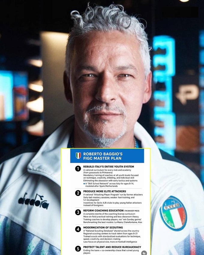Huyền thoại Roberto Baggio từng trình lên FIGC đề án cải tổ bóng đá Italia vào năm 2010