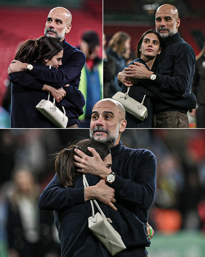 Maria từng gây sốt khi ôm bố ăn mừng ở trận chung kết League Cup. Ảnh - Instagram