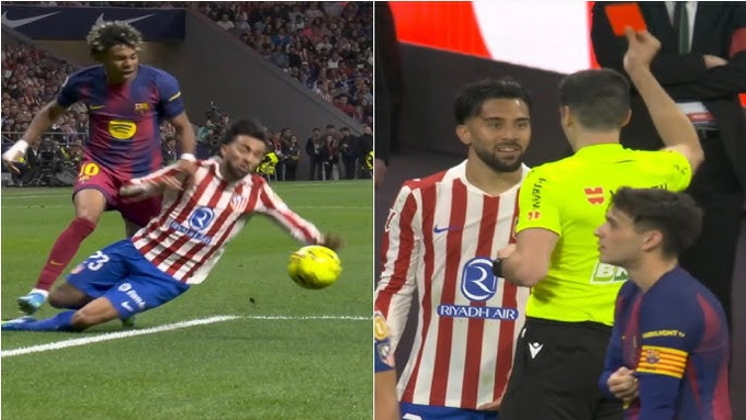 Trước đó, Nico Gonzalez phải nhận thẻ đỏ sau pha truy cản Yamal