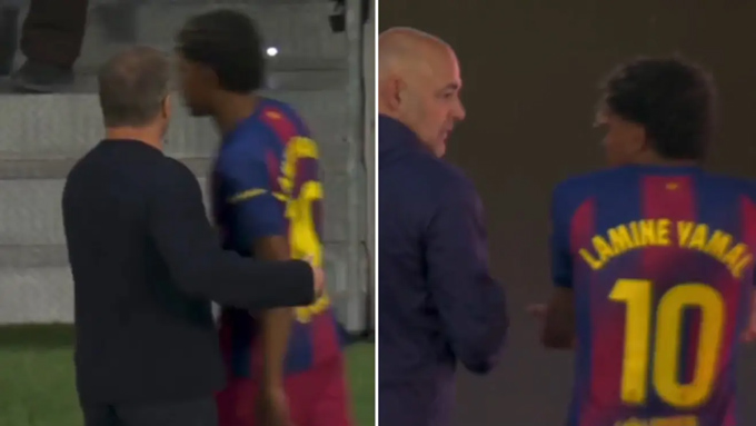 Cầu thủ trẻ của Barca vùng vằng và tỏ thái độ ra mặt. Ảnh - DAZN