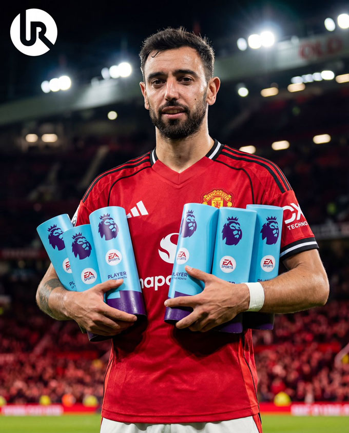 Bruno dù giành rất nhiều danh hiệu cầu thủ hay nhất tháng nhưng chưa có danh hiệu lớn nào với MU. Ảnh - @utdreport