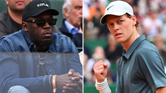 Jannik Sinner hội ngộ ‘tia chớp đen’ Usain Bolt tại Monte Carlo. Ảnh: ATP