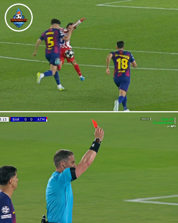 Cubarsi nhận thẻ đỏ sau pha phạm lỗi với Giuliano Simeone. Ảnh - Twitter