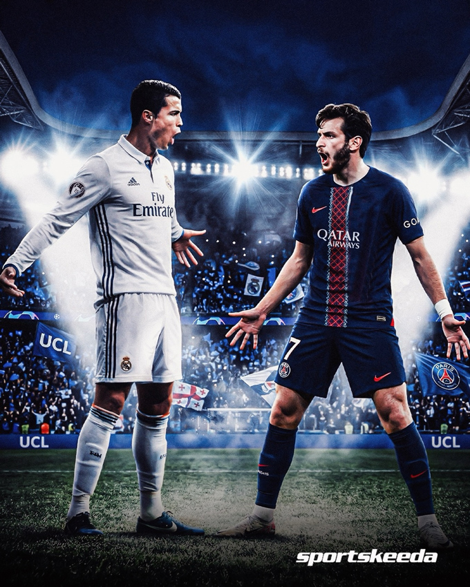Kvaratskhelia đang dần theo bước chân của thần tượng Ronaldo. Ảnh - Sportskeeda