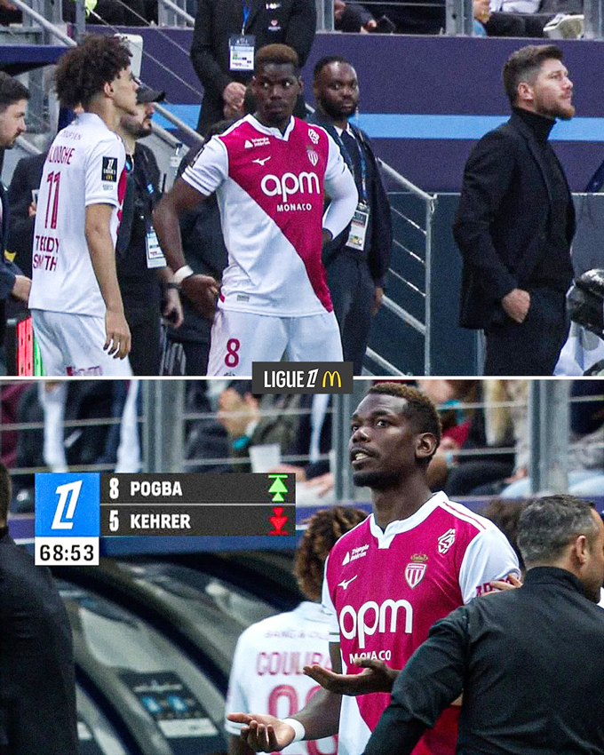 Pogba vào sân từ ghế dự bị trong hiệp 2 trận đấu giữa Monaco và Paris FC. Ảnh - Twitter