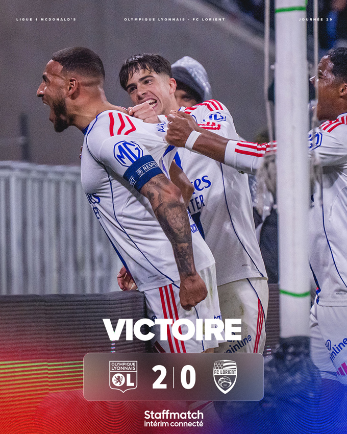 Lyon có chiến thắng 2-0 trước Lorient. Ảnh - Twitter Olympique Lyonnais