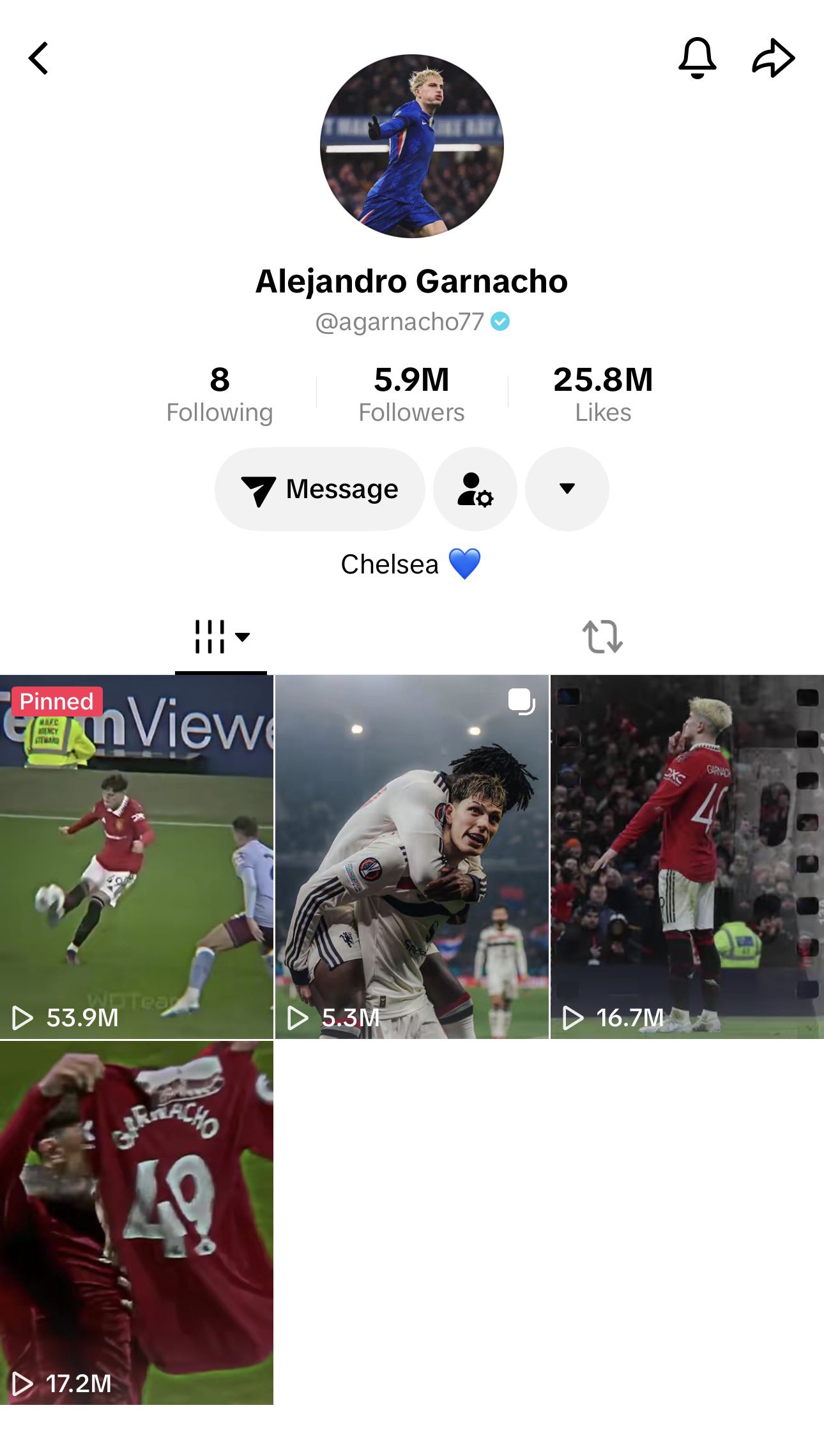 Hình chụp từ trang Tiktok của Garnacho